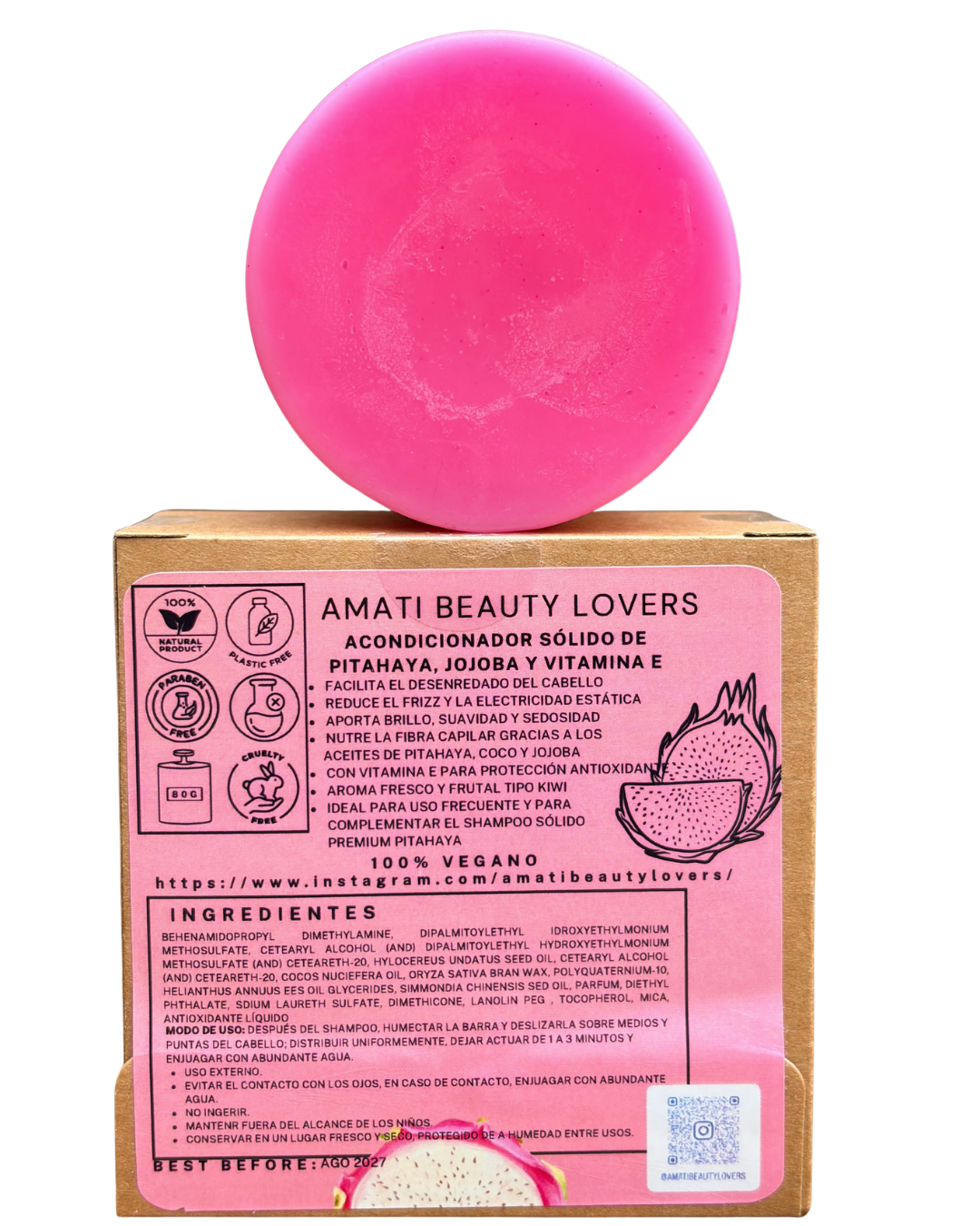 Acondicionador Sólido Premium – Pitahaya, Jojoba y Vitamina E 🐉💖