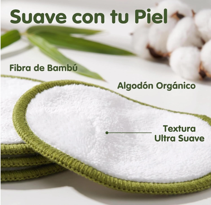 Almohadilla Desmaquillante Reutilizable de Bambú y Algodón Orgánico