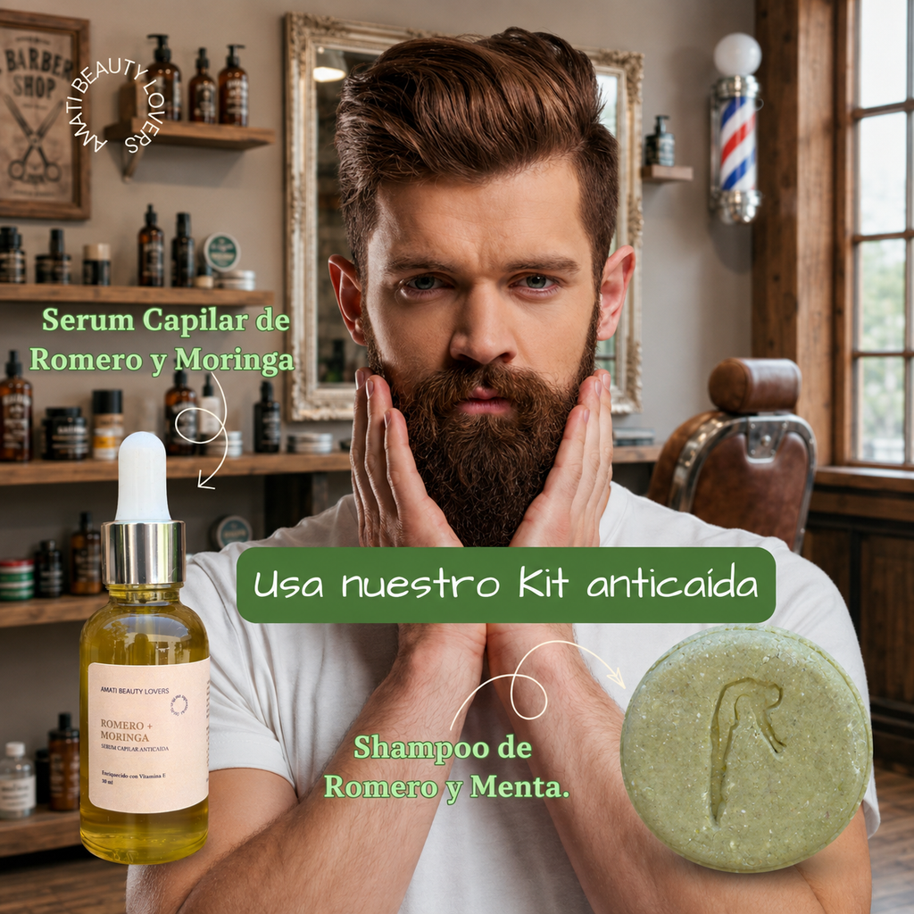 Kit Anticaída Masculino | Shampoo Sólido de Romero & Menta + Serum de Romero & Moringa