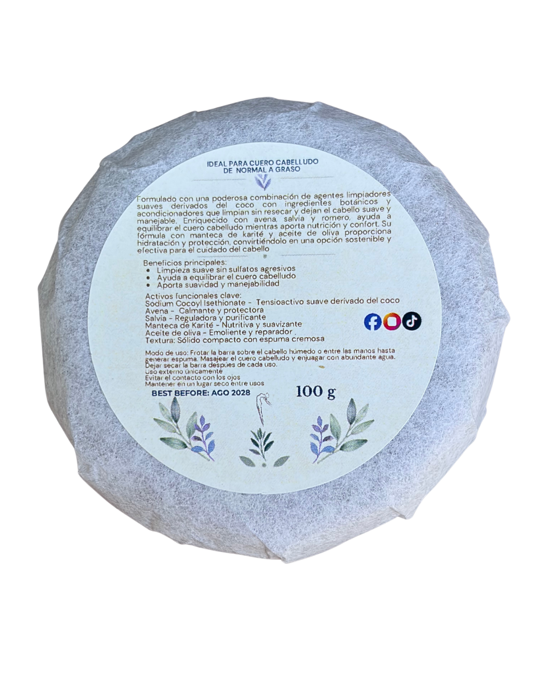 Shampoo Sólido Anticaspa: Avena, Salvia & Romero - Purificante, Calmante y Nutritivo 🌿🌾