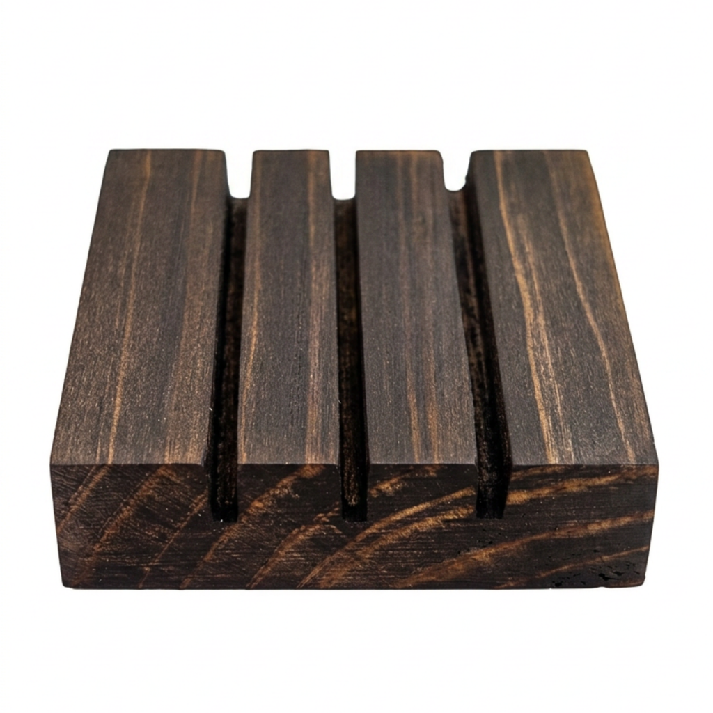 Jabonera en madera con ranuras para el drenaje